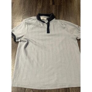 Primark Mens Short Sleeve Polo Shirt Regular Fit Blue Plaid Collar Button Neck